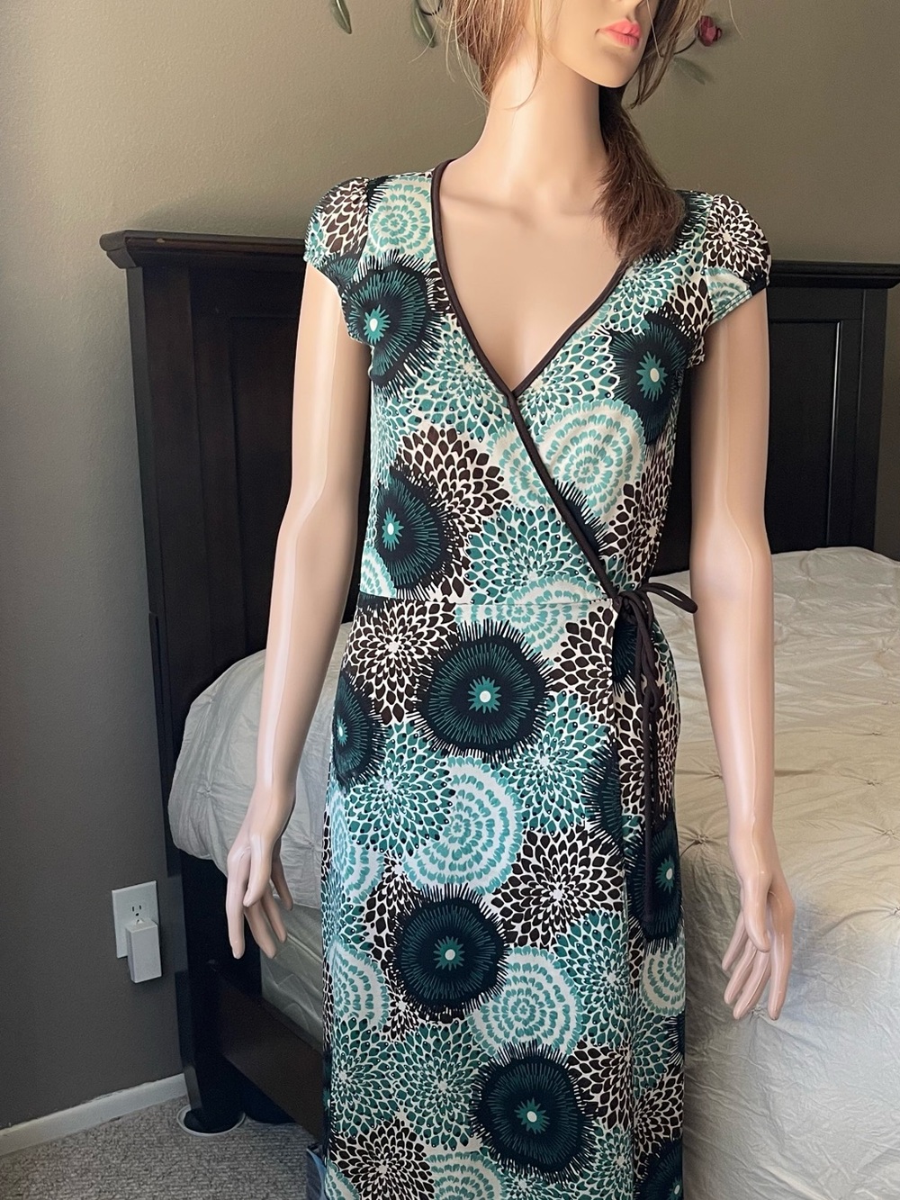 Royalty For Me Teal & Brown Floral Wrap Dress